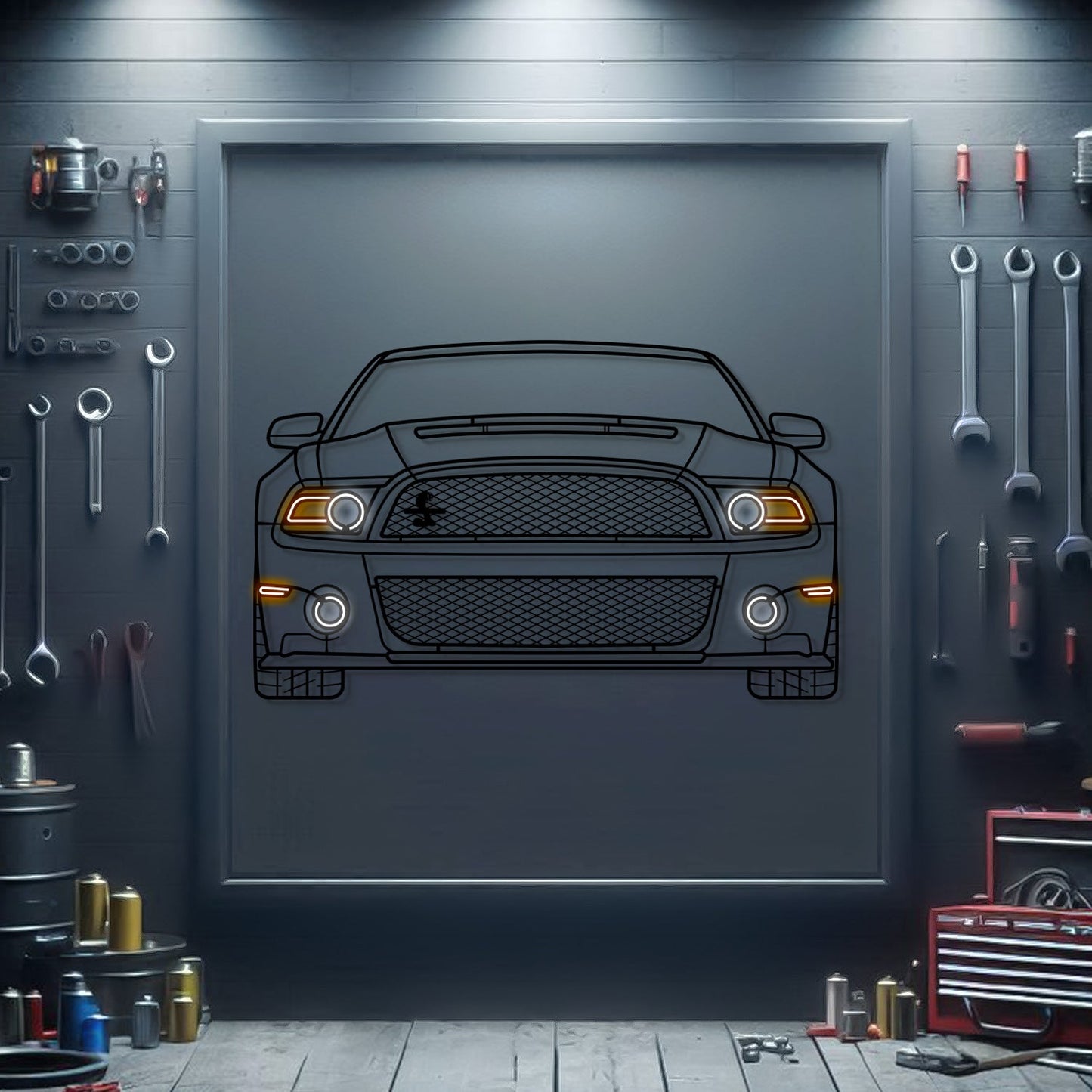 2012 Mustang Shelby GT500 Front View Metal Neon Car Wall Art - MTN0192 - MTN0192W99-MTN0192W115-MTN0192W140- DRIVEN - 1