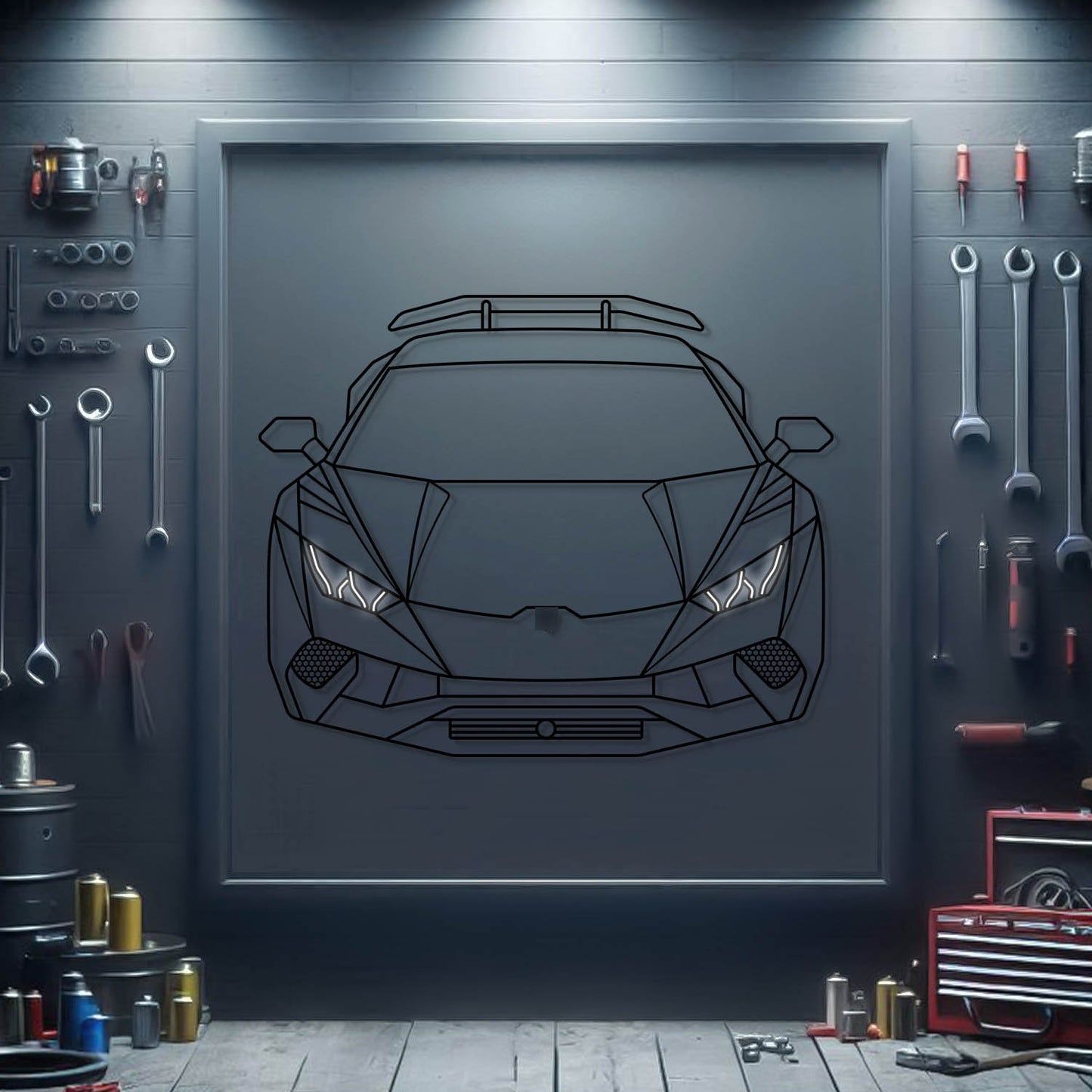 2019 Lamborghini Huracan Performante Front View Metal Neon Car Wall Art - MTN0178 - MTN0178W99-MTN0178W115-MTN0178W140- DRIVEN - 1