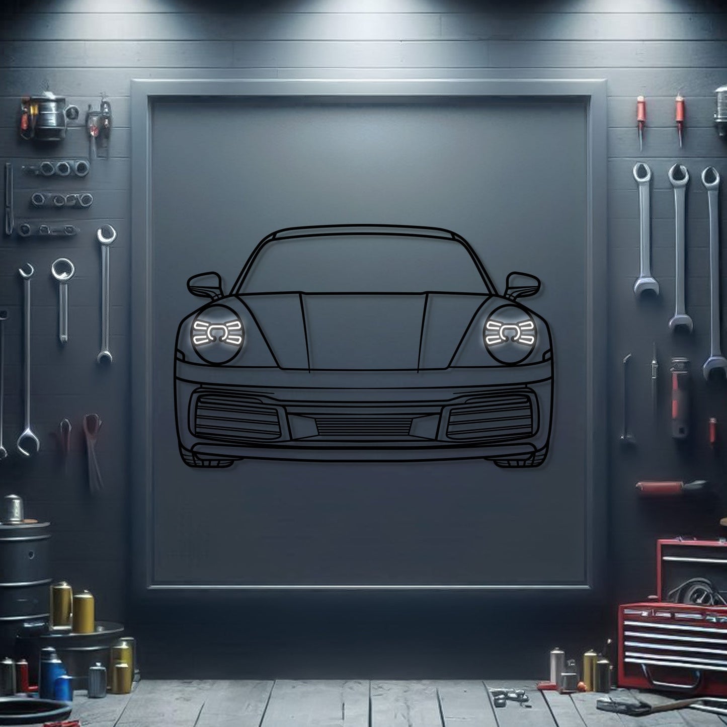 2019 911 Carrera Front View Metal Neon Car Wall Art - MTN0179 - MTN0179W99-MTN0179W115-MTN0179W140- DRIVEN - 1