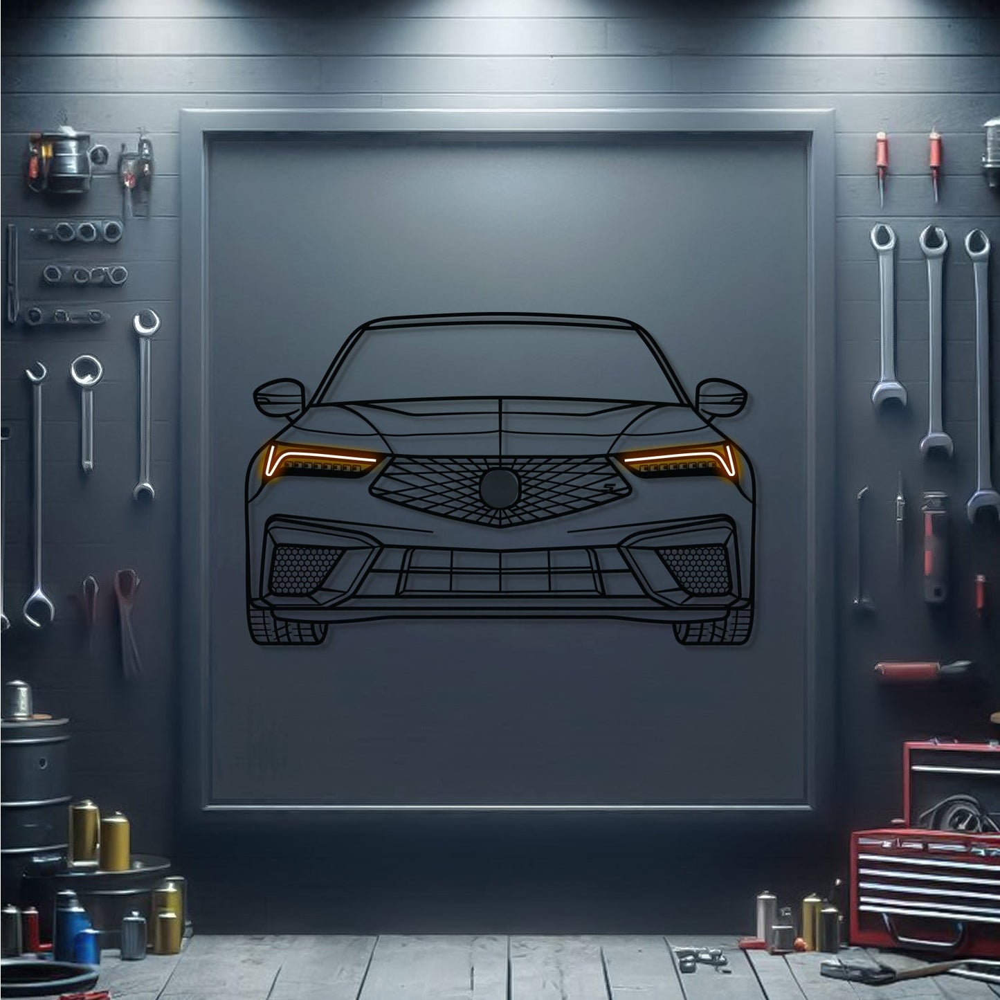 2024 Integra Type S Front View Metal Neon Car Wall Art - MTN0186 - MTN0186W99-MTN0186W115-MTN0186W140- DRIVEN - 1