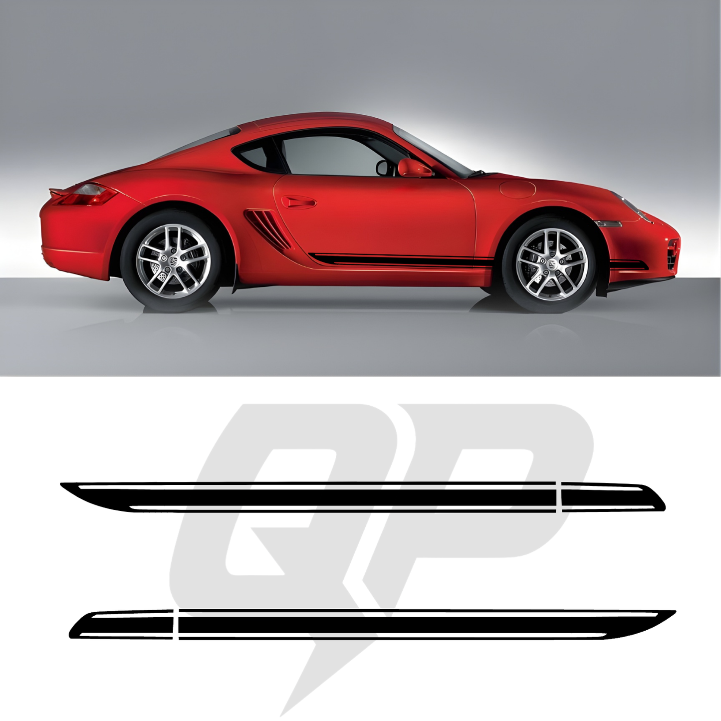 Porsche Cayman Double Hockey Style Side Stripe Decals - Dual Tapered Racing Kit Set of 2 (2005-2016)