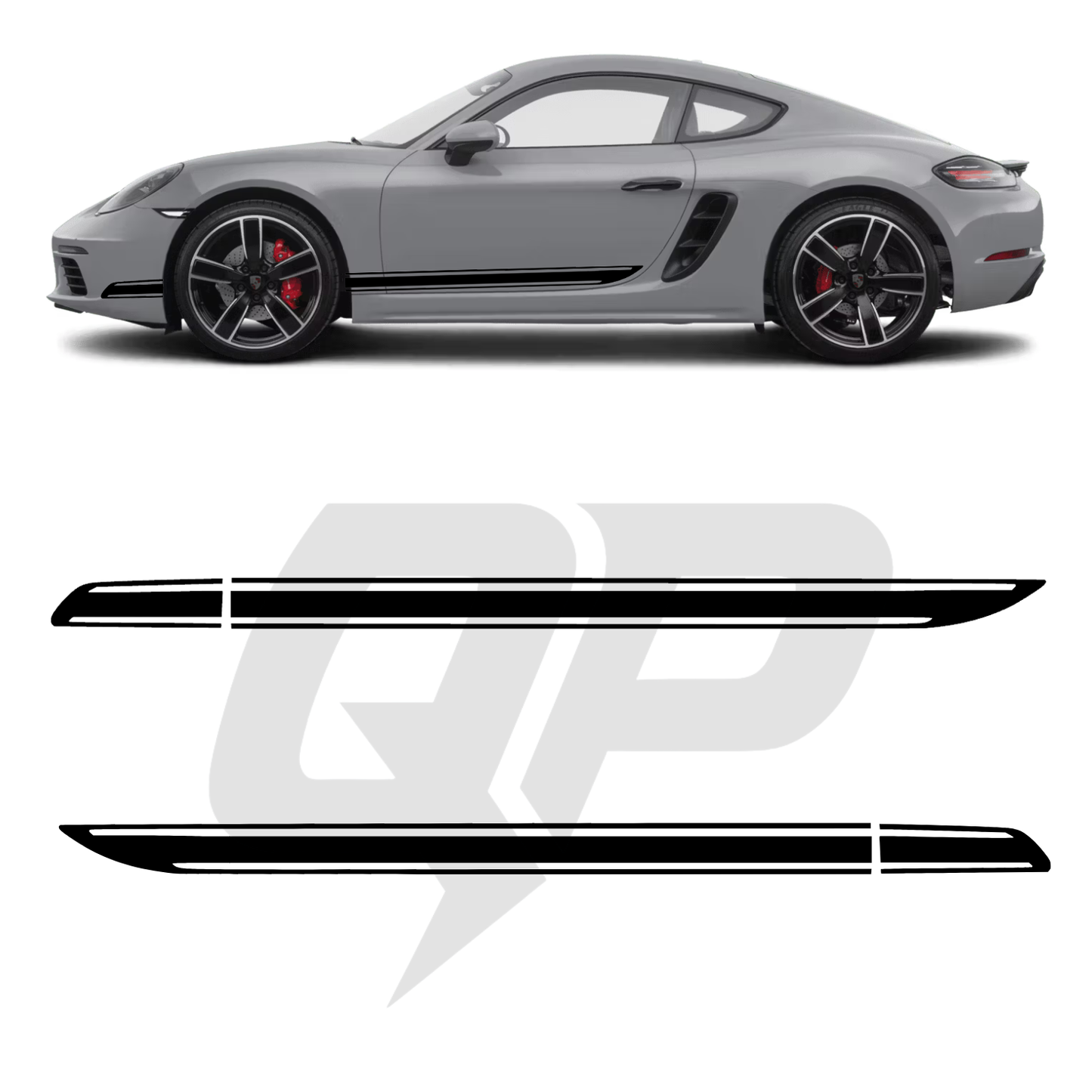 Porsche 718 Cayman Double Hockey Style Side Stripe Decals - Dual Tapered Racing Kit Set of 2 (2016-Present)