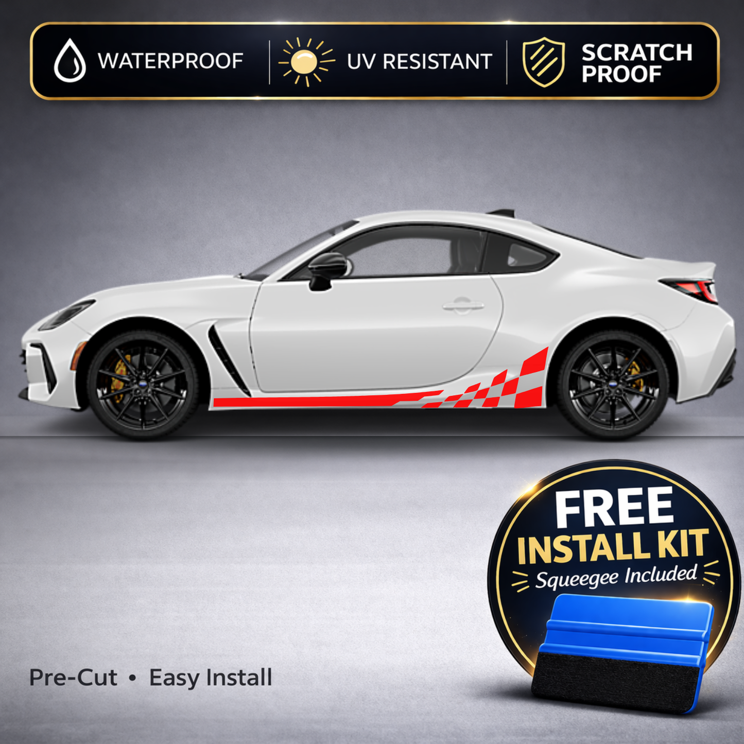 Toyota GR86 / Subaru BRZ Checkered Racing Stripe Decals - Two-Tone Rocker Panel Kit Set of 2 (2022-Present)