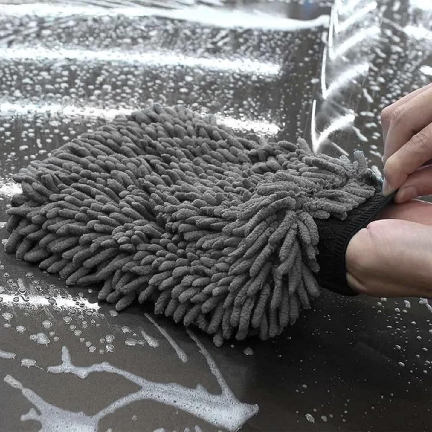 WASH&WHIPS | Chenille Premium Scratch-Free Microfiber Lint-Free Blue Wash Mitt 8" x 10"in & Black Pitstop Particle Interceptor - MFH1021- DRIVEN - 9