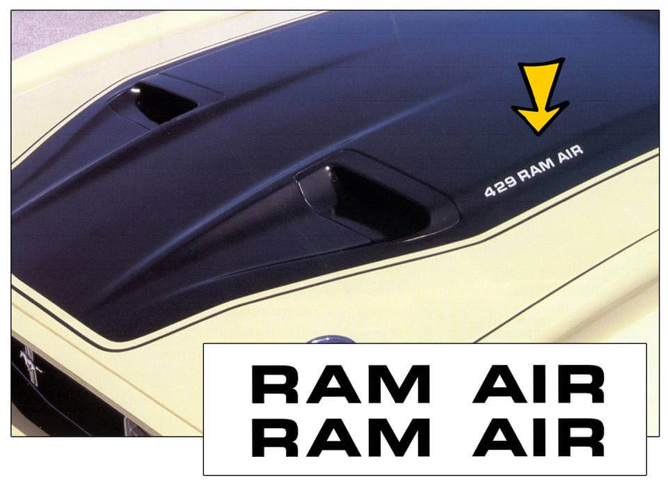 1971-73 Mustang Mach 1 / Boss - Ram Air - Hood Decal Set - 824-RA-ST-1-824-RA-ST-2- DRIVEN - 1