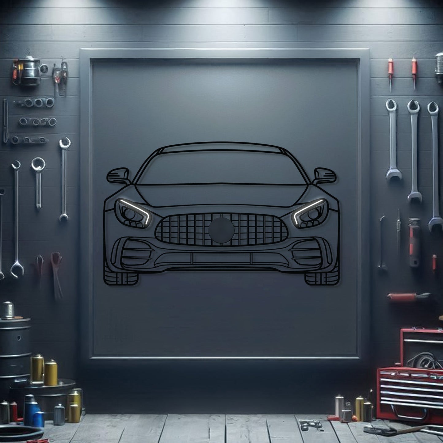 AMG Front View Metal Neon Car Wall Art - MTN0188 - MTN0188W99-MTN0188W115-MTN0188W140- DRIVEN - 1