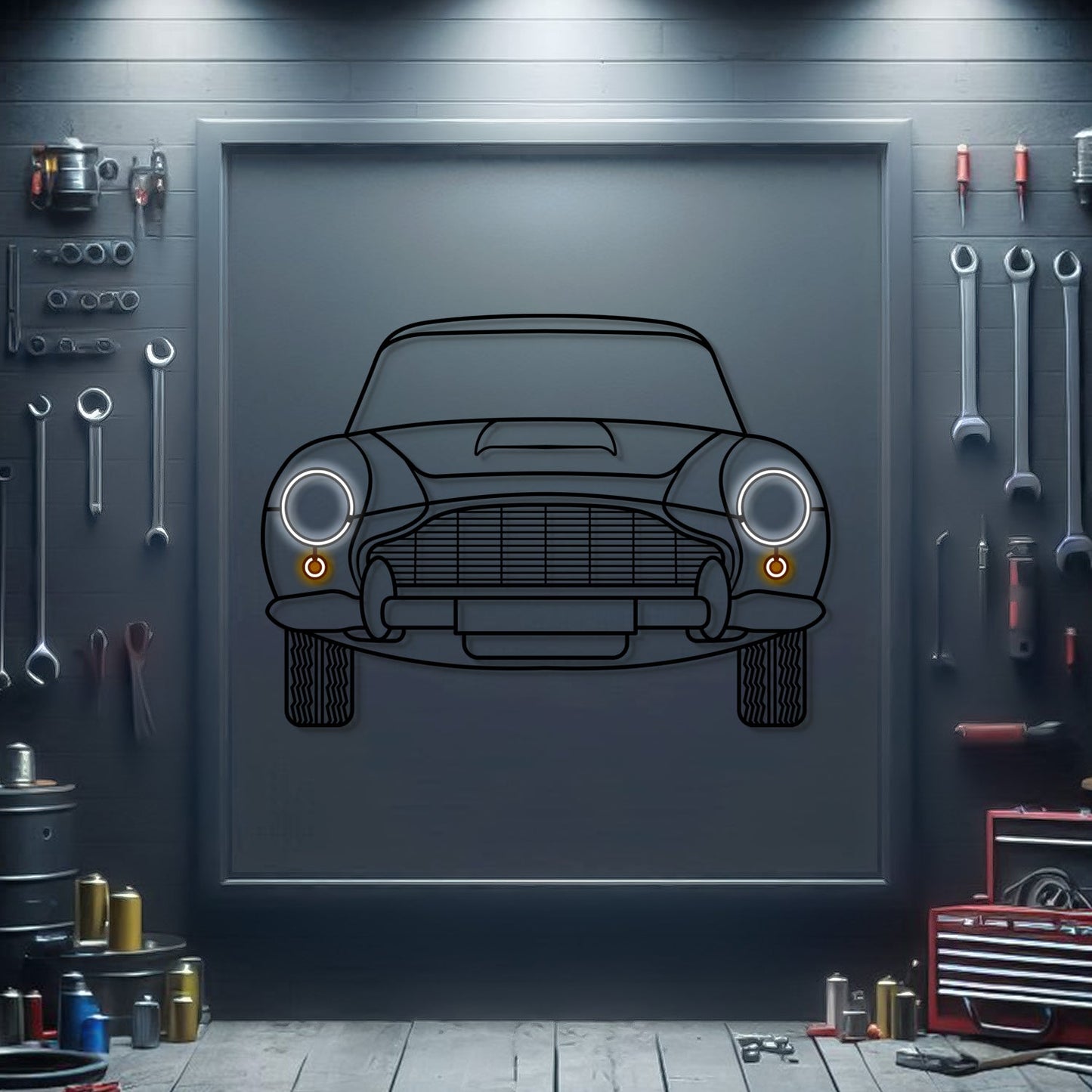 DB5 Front View Metal Neon Car Wall Art - MTN0220 - MTN0220W99-MTN0220W120-MTN0220W140- DRIVEN - 1
