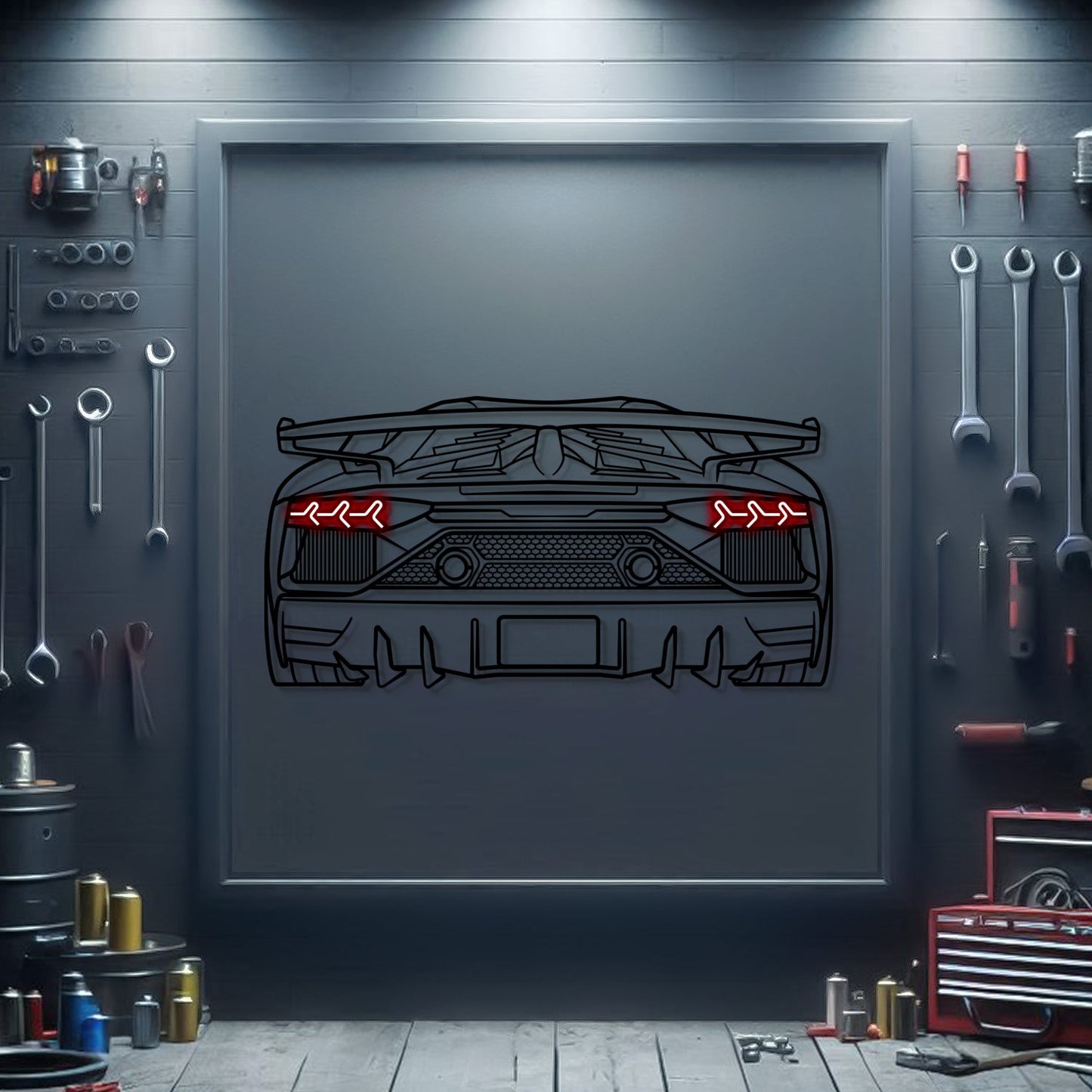 Aventador SJ Oper Door Back View Metal Neon Car Wall Art - MTN0227 - MTN0227W99-MTN0227W120-MTN0227W140- DRIVEN - 1
