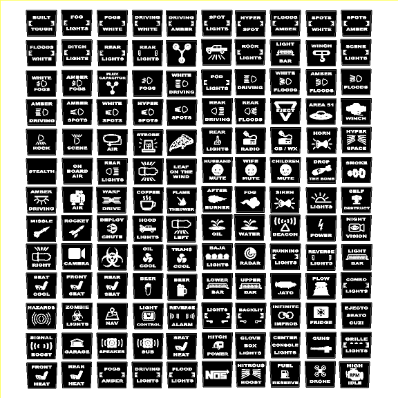 Printed Series Auxiliary Switch Labels (Upfitter) - 2017-2020 F-150 Raptor, 2017-2022 F-250 / F-350 Super Duty / 2024+ Grenadier - 17FORDSDAUX-WTOBL-17FORDSDAUX-BOOBL-17FORDSDAUX-V51- DRIVEN - 10