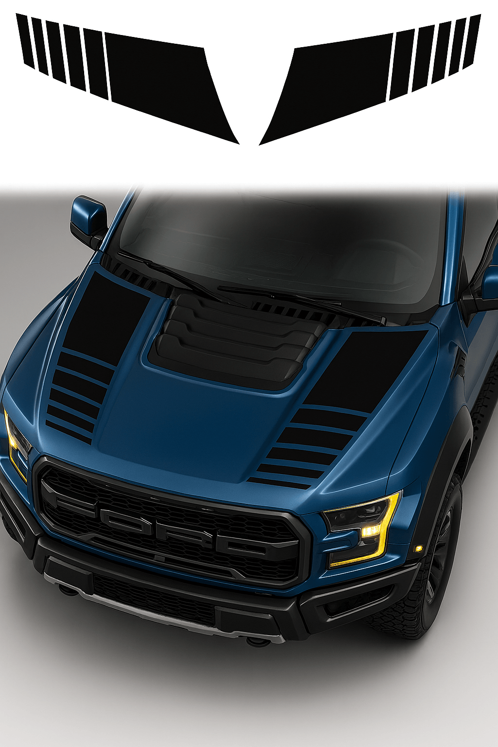 2PCS Car Hood Cover Vinyl Stripe Stickers Racing Stripes Fits: 2017–2020 Ford Raptor - sku-50817652850820-sku-50817652883588- DRIVEN - 1