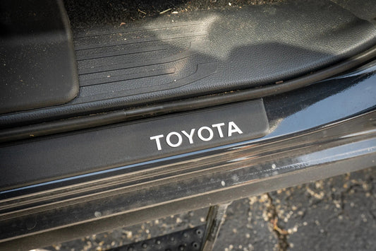TOYOTA Front Door Sill Letter Overlays - 2024+ Tacoma / 2025+ 4Runner - 254RUN-DS-TOYOTA-RD-254RUN-DS-TOYOTA-WH-254RUN-DS-TOYOTA-EVG-254RUN-DS-TOYOTA-GB-254RUN-DS-TOYOTA-BL- DRIVEN - 2