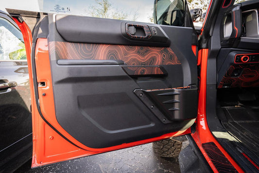 Topo Interior Front Door Grab Handle Overlay Kit (Printed + Laser Series) - 2021+ Bronco - 21BRNGRABFRDR-TPAMBL-21BRNGRABFRDR-TPA51L-21BRNGRABFRDR-TPAZL-21BRNGRABFRDR-TPCGL-21BRNGRABFRDR-TPCBNL- DRIVEN - 2