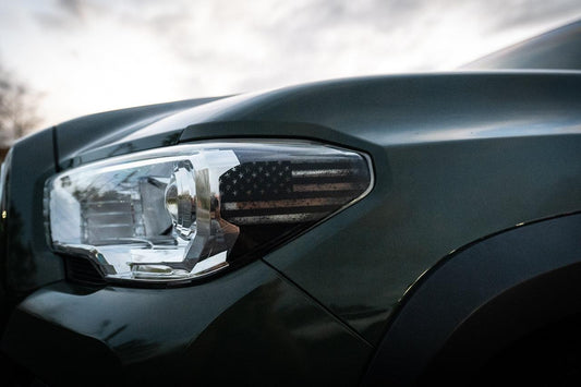 Distressed American Flag Front Sidemarker Overlays - 2016-2023 Tacoma Halogen - 16TACONCOSMFRDS-DAFH- DRIVEN - 2