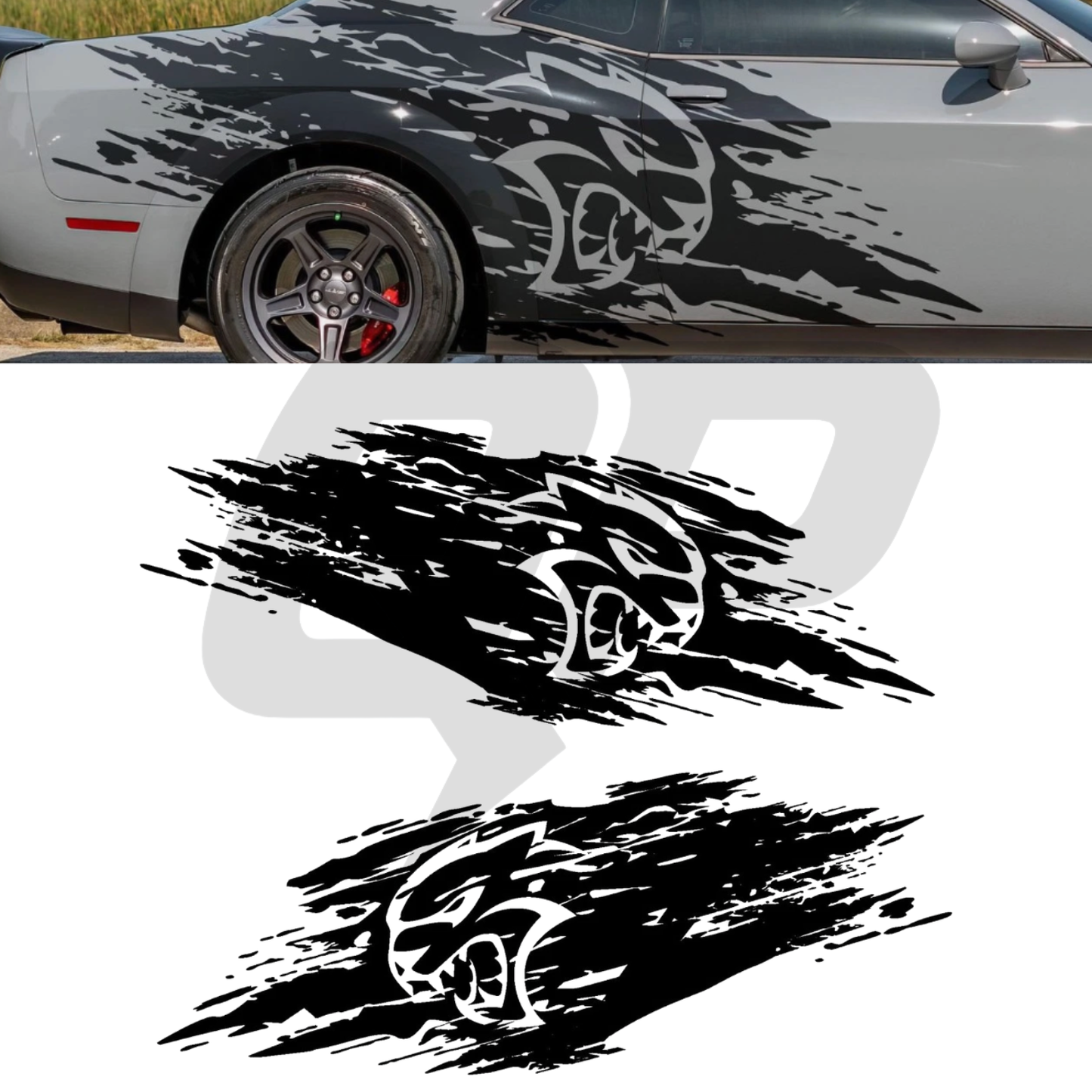 Dodge Challenger Hellcat Racing Stripes | 2015-2020 | Distressed Scratch Design - CHAL-TRIBAL-1520-CHAL-TRIBAL-1521-CHAL-TRIBAL-1522-CHAL-TRIBAL-1523-CHAL-TRIBAL-1524- DRIVEN - 1