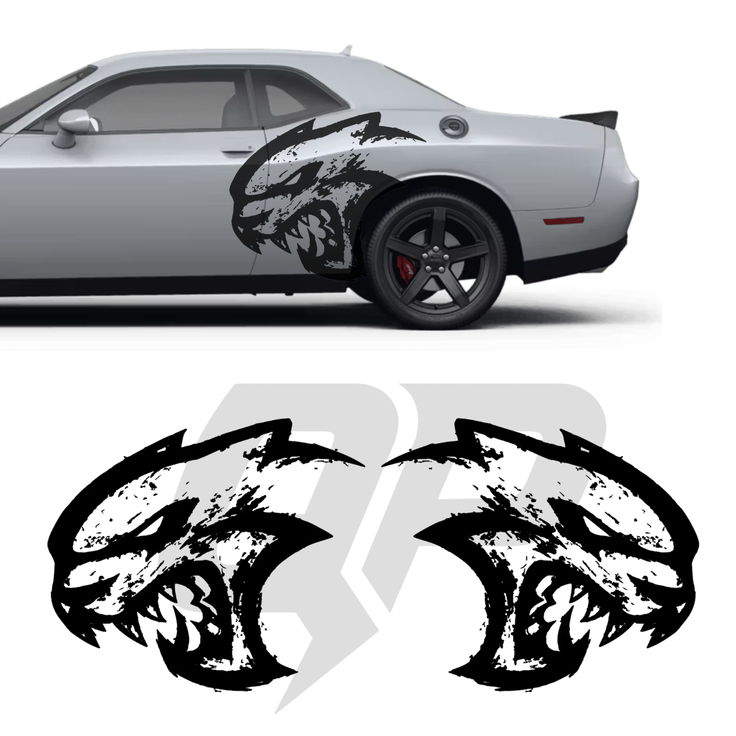2015-2020 Dodge Challenger Grunge Hellcat Style Racing Stripes Decal Kit - Set of 2 - sku-51424867844228-sku-51424867876996-sku-51424867909764-sku-51424867942532-sku-51424867975300- DRIVEN - 1