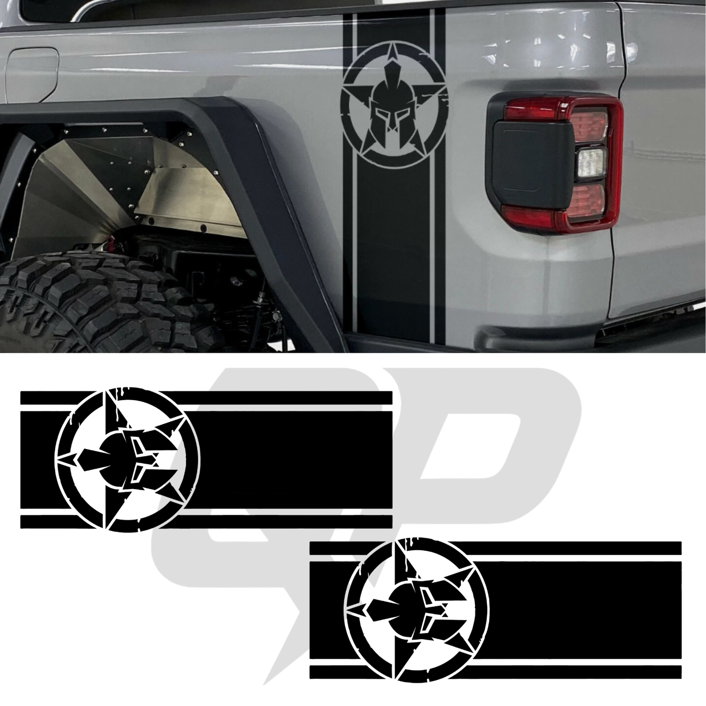 Jeep Gladiator Sparta Stripe Bedside Decals - JT 2018+ Vinyl Graphics (Pair) - sku-51424879509636-sku-51424879542404-sku-51424879575172-sku-51424879607940-sku-51424879640708- DRIVEN - 1
