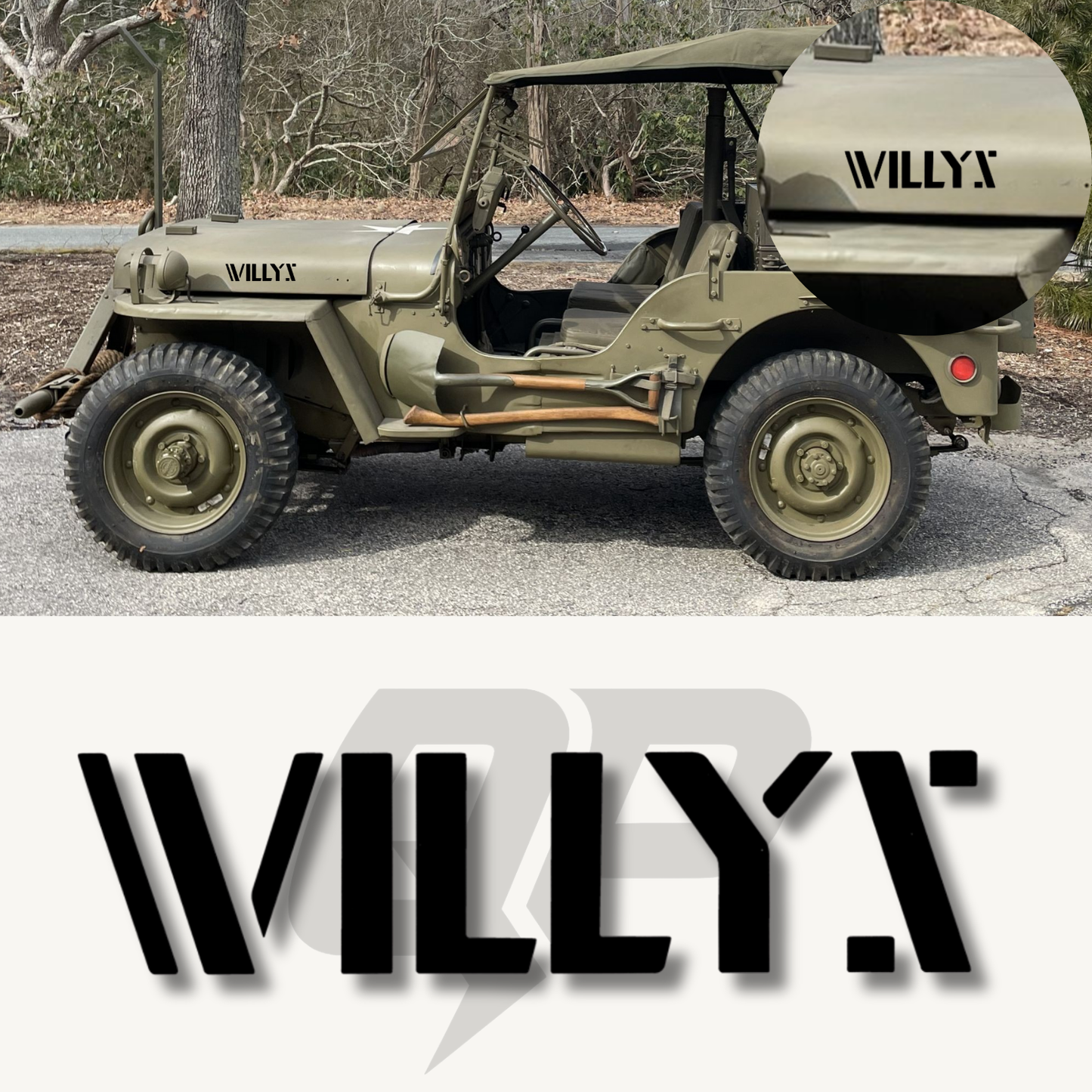 Jeep WILLYS Name Logo Decal 1.5x6.25 | Premium Vinyl Jeep Sticker - QJ-MB-W-J401-BK-1-QJ-MB-W-J401-BK-2-sku-51313599414404-sku-51313599447172-sku-51313599479940- DRIVEN - 1
