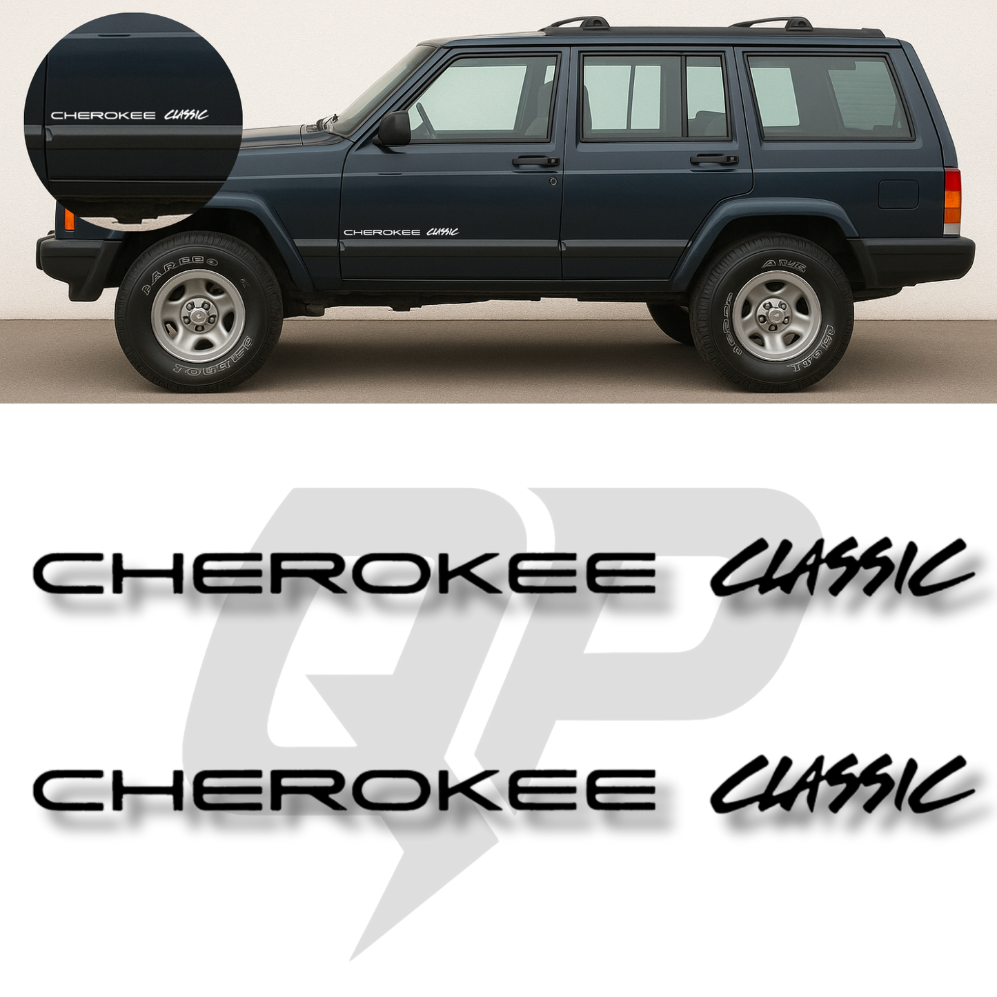 Cherokee XJ Classic Door Decal Set (1998) - QJ-XJ-98-J193-BK-1-QJ-XJ-98-J193-BK-2-sku-51327794577540-sku-51327794610308-sku-51327794643076- DRIVEN - 1