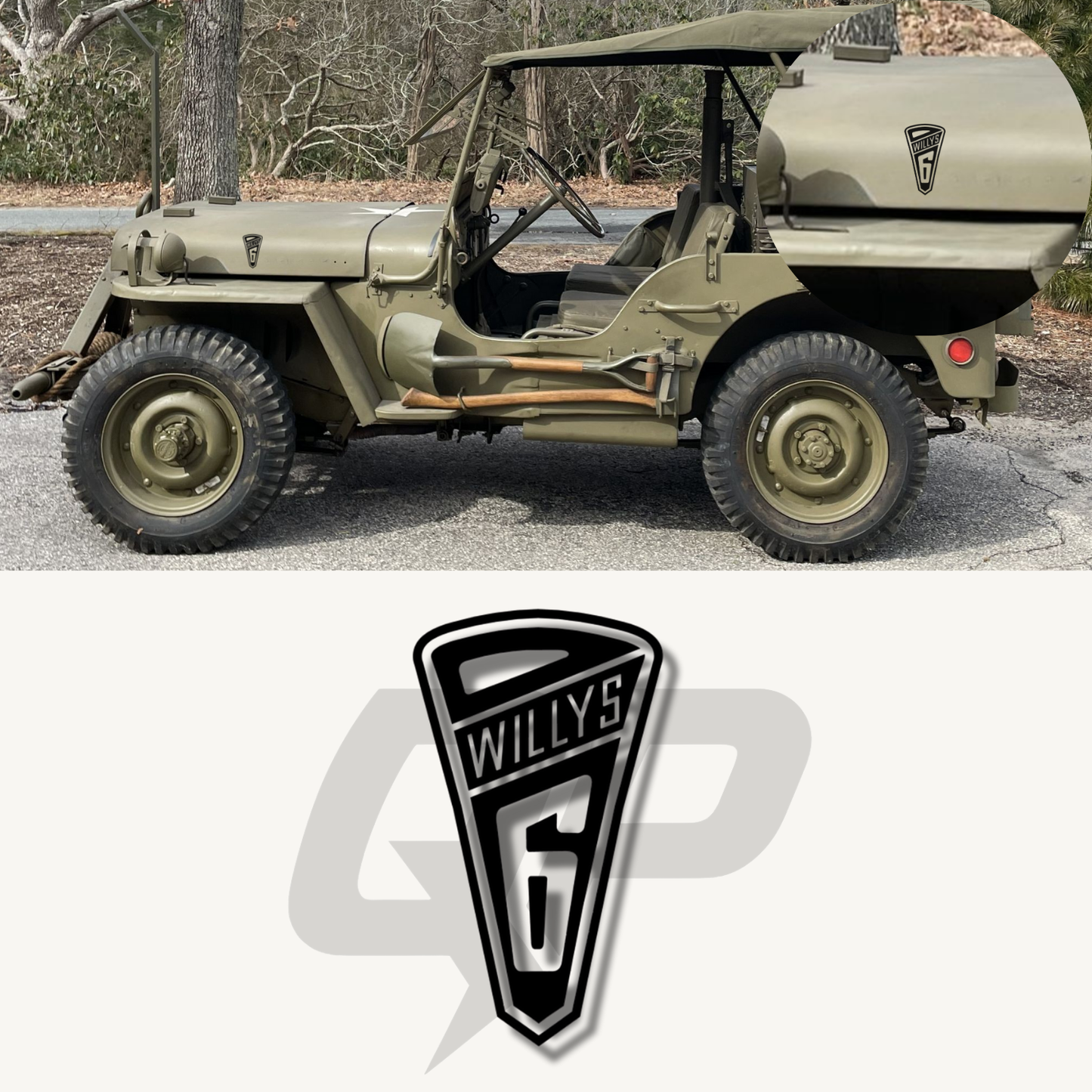 WILLYS 6 Logo Jeep Decal – 5x3 Premium Vinyl Emblem Sticker - QJ-MB-W-J413-BK-1-QJ-MB-W-J413-BK-2-sku-51313578606724-sku-51313578639492-sku-51313578672260- DRIVEN - 1