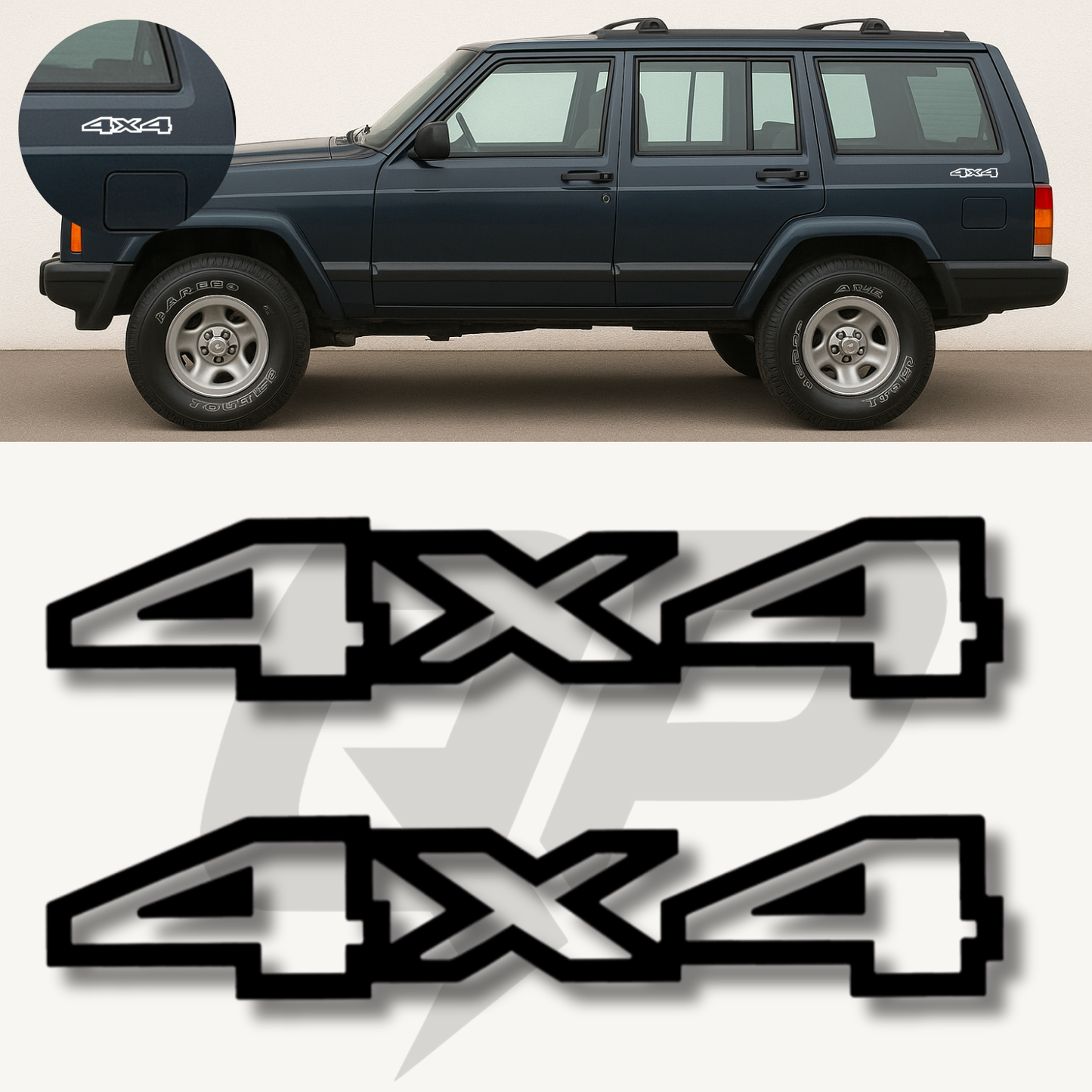 1993–1997 Jeep Cherokee XJ 4x4 Quarter Panel Decals - QJ-XJ-9396-J170-BK-1-QJ-XJ-9396-J170-BK-2-sku-51329139409028-sku-51329139441796-sku-51329139474564- DRIVEN - 1