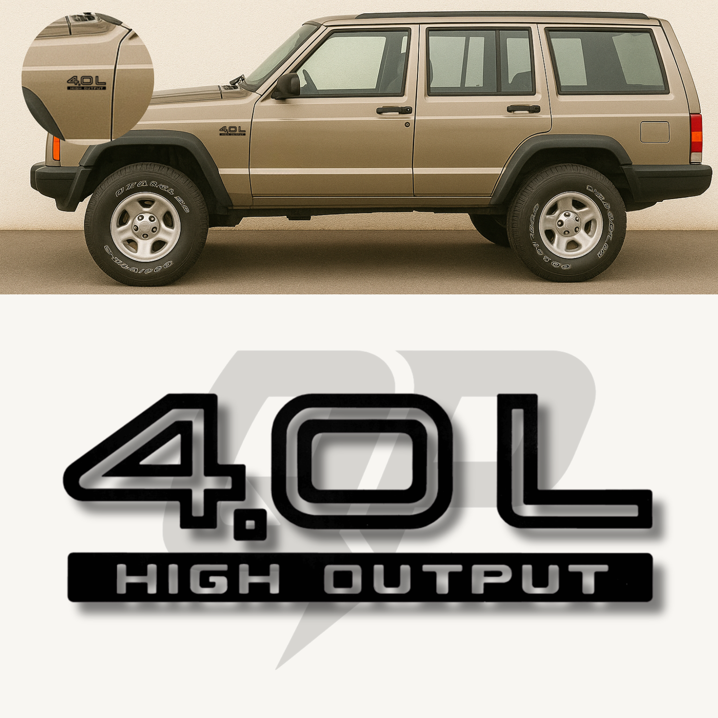 1991–2006 Jeep XJ 4.0L High Output Decal – OEM Style Replacement Set - QJ-CZZZ-9106-J178-BK-1-QJ-CZZZ-9106-J178-BK-2-sku-51333967249540-sku-51333967282308-sku-51333967315076- DRIVEN - 1