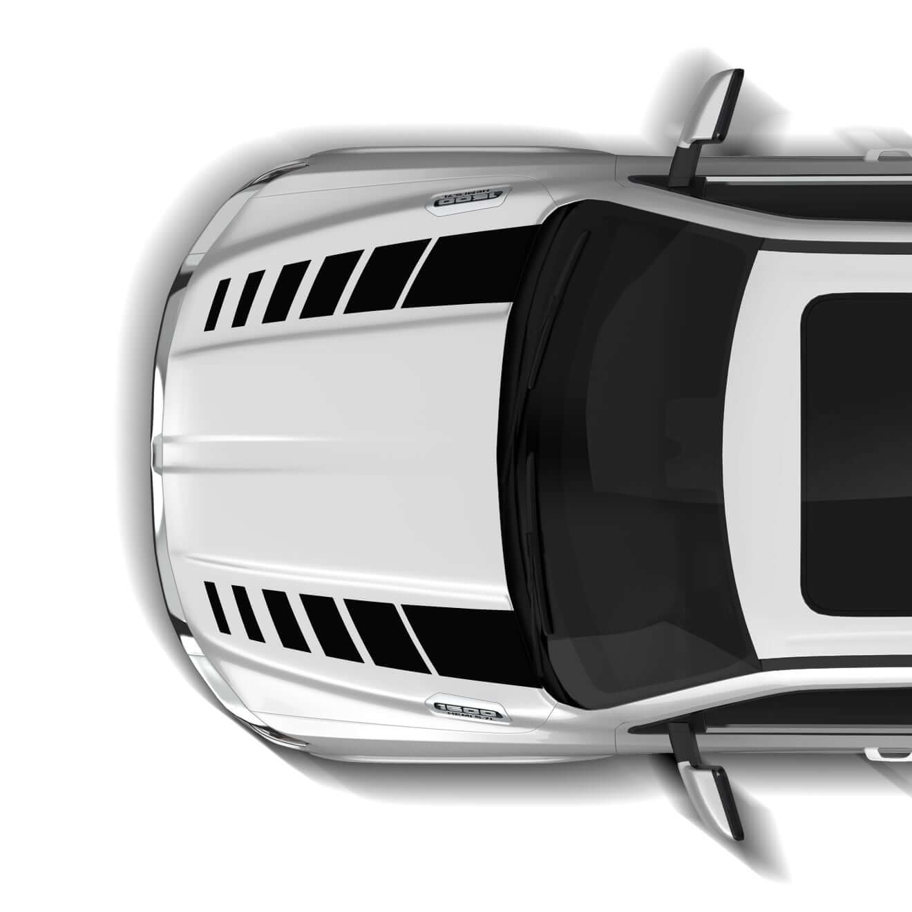Hash stripes hood decals graphics compatible with Dodge Ram - 2982Black-2982White- DRIVEN - 1
