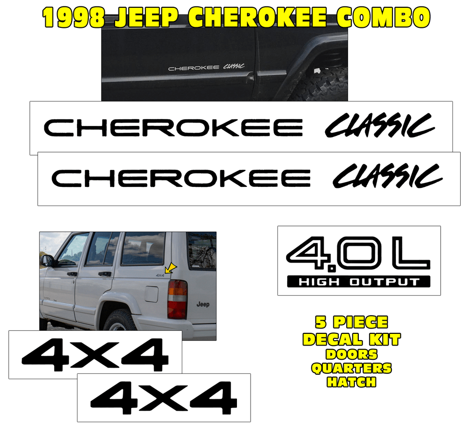 1998 Jeep Cherokee Classic XJ Decal Kit - QJ-XJ-98-J210-COMBO-BK-QJ-XJ-98-J210-COMBO-WH- DRIVEN - 1