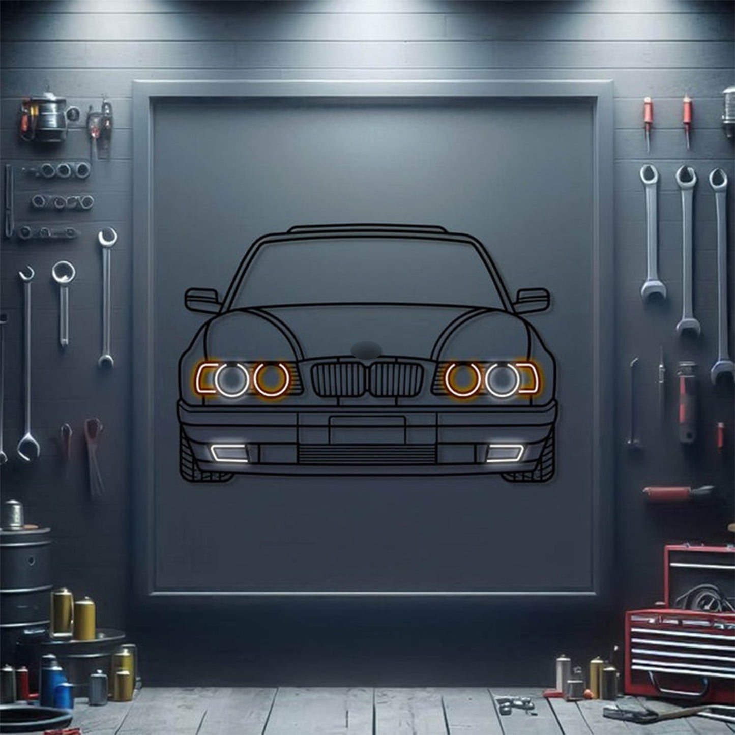 1994 BMW 530i Front View Metal Neon Car Wall Art - MTN0165 - MTN0165W99-MTN0165W115-MTN0165W140- DRIVEN - 1