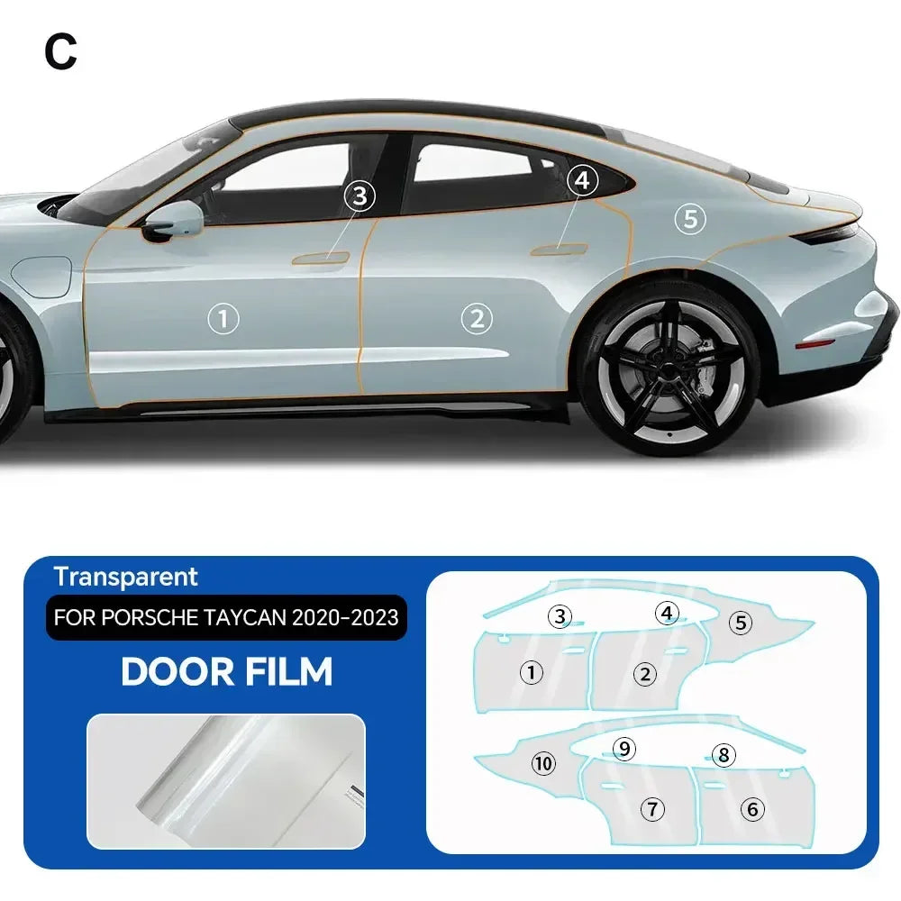 Precut PPF for Porsche Taycan (2020–2023) | 9-Mil TPU Paint Protection Film Clear Bra - 200000182:350853#Rear Trunk;5:200000990#Clear Film-200000182:350850#Hood;5:200000990#Clear Film-200000182:350686#Front;5:200000990#Clear Film-200000182:350852#Doors;5:200000990#Clear Film-200000182:10#Whole Set;5:200000990#Clear Film- DRIVEN - 10