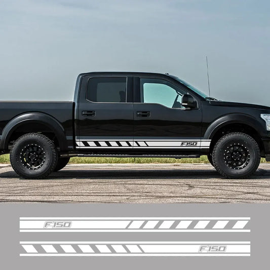 Door Side Skirt Stripe Decal for Ford F-150 Raptor | 2-Piece Pickup Truck Vinyl Graphic - 200000182:771#Carbon Fiber- DRIVEN - 2