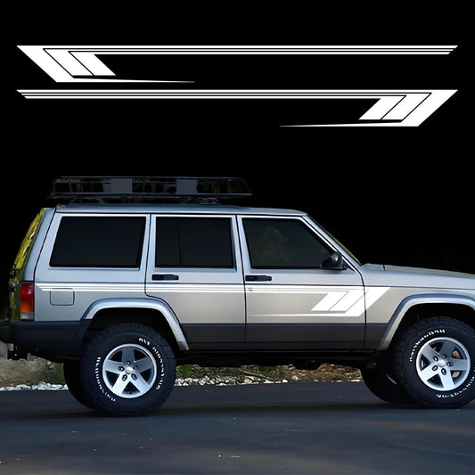 Jeep Cherokee XJ Retro Hockey Stick Racing Side Stripe Decal – Body Door & Side Skirt Vinyl (2 Pcs) | 8 Finishes - 200000182:173#Carbon Fiber- DRIVEN - 2