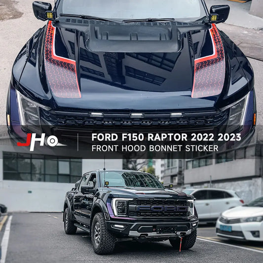 JHO Carbon Grain Front Bonnet & Side Hood Stripe for Ford F-150 Raptor | Engine Vinyl - 200000182:496#Purple Carbon Grain- DRIVEN - 2