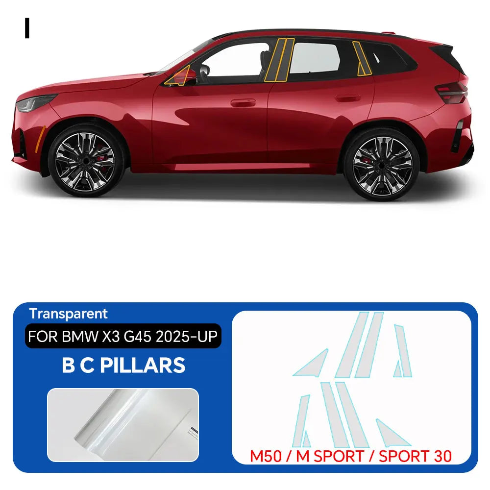 Precut PPF for BMW X3 G45 / M50 / M Sport (2025+) | TPU Headlight, Mirror & Pillar Protection - 200000182:29#Rearview Film;355:203282823#With Tools;5:200000990#Transparent Film-200000182:193#Headlight Film;355:203282823#With Tools;5:200000990#Transparent Film-200000182:691#B C Pillars;355:203282823#With Tools;5:200000990#Transparent Film- DRIVEN - 9