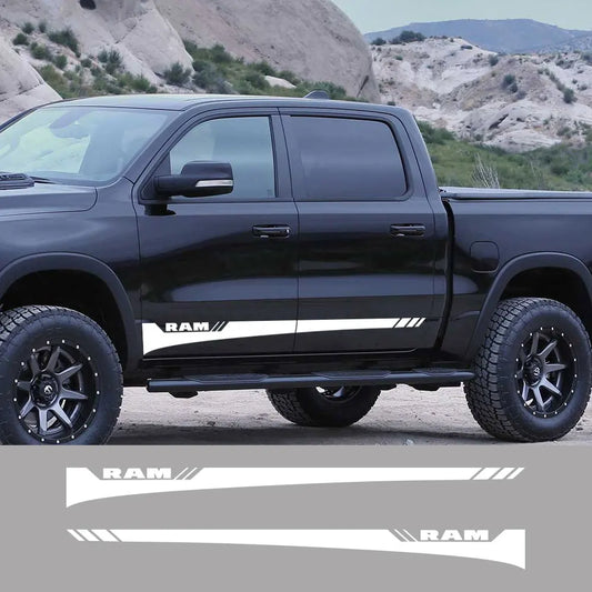 Dodge RAM Door Side Skirt Graphic Decal Kit (2 Pcs) – Custom Vinyl Sticker | 1500, 2500, Rebel, RTX | 12 Finishes - 200000182:10#Glossy Red- DRIVEN - 2
