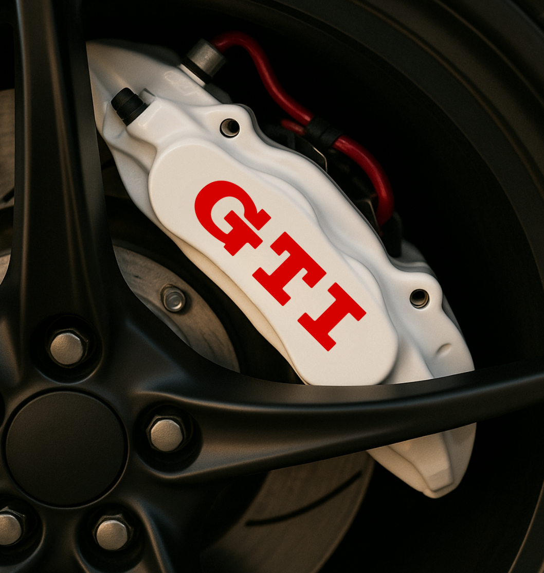 Volkswagen GTI Brake Caliper Decals – Universal Fit | Set of 8 (3" to 6") - sku-51796590559364-sku-51796590592132-sku-51796590624900-sku-51796590657668-sku-51796590690436- DRIVEN - 1