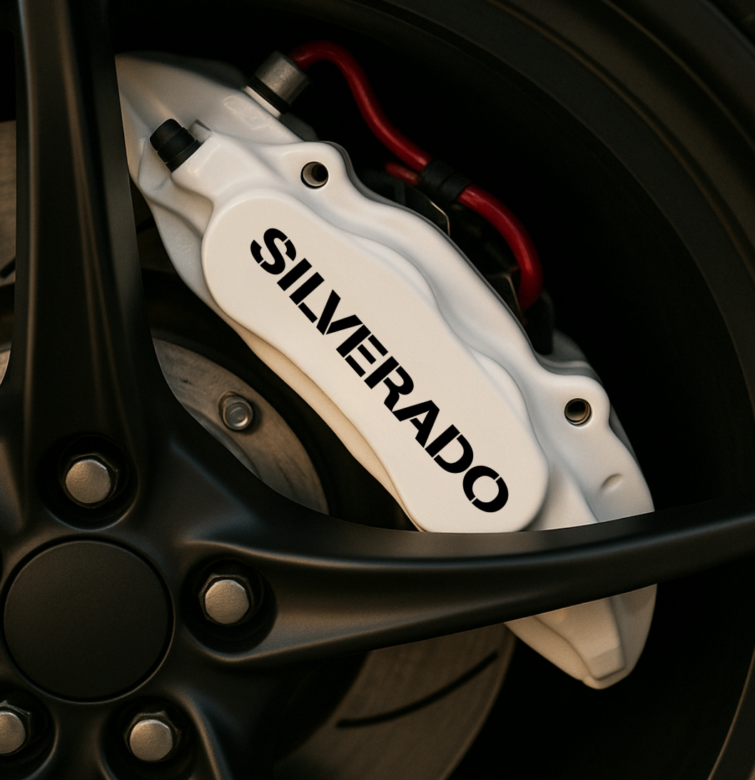 Chevrolet Silverado Brake Caliper Decals – Universal Fit | Set of 8 (3" to 6") - sku-51796587741316-sku-51796587774084-sku-51796587806852-sku-51796587839620-sku-51796587872388- DRIVEN - 1
