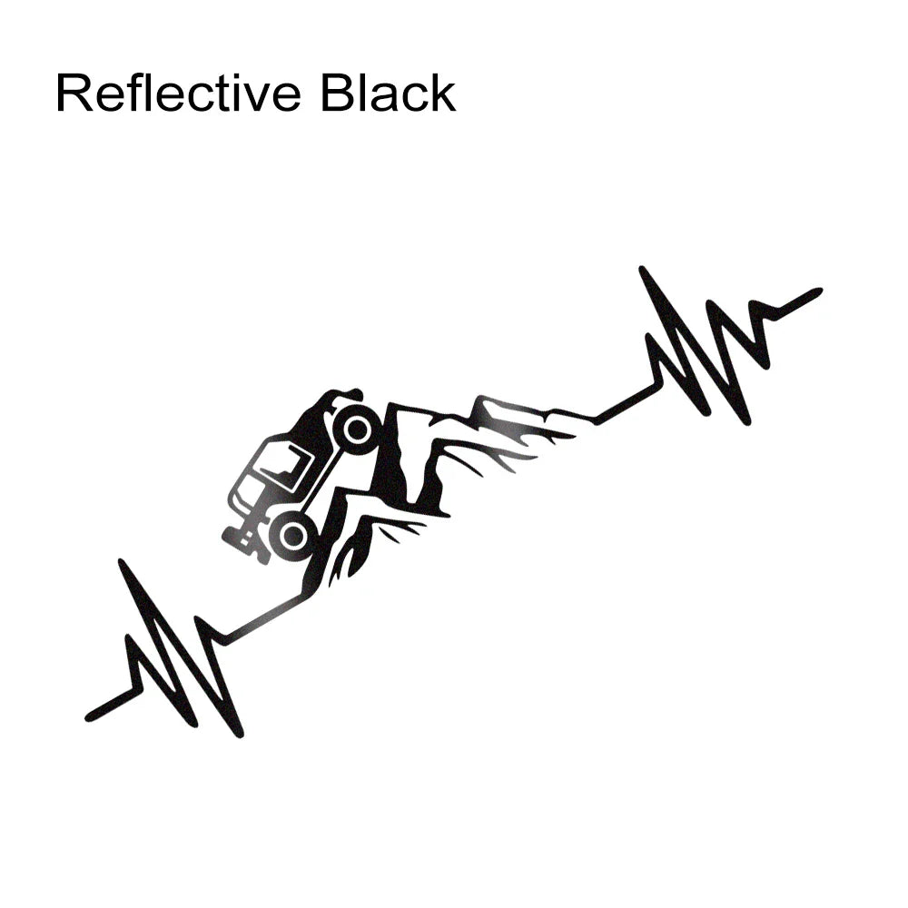 Reflective Heartbeat Off-Road Mountain Climb Vinyl Sticker – 4x4 Truck Windshield & Bumper Decal | 4 Colors - 200000182:10#Silver White-200000182:691#Laser-200000182:29#Red-200000182:193#Black- DRIVEN - 10