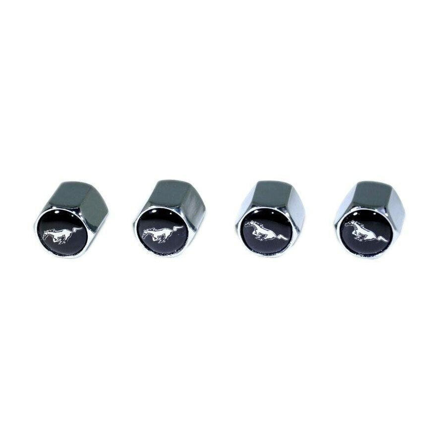 Chrome Valve Stem Tire Caps, Style: Mustang, Black Background - ZSD-004582- DRIVEN - 1