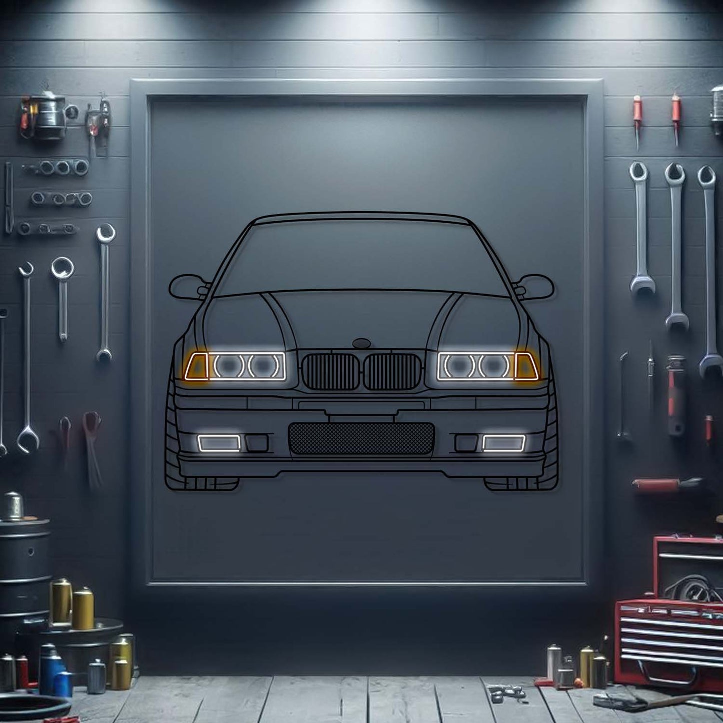E36 M3 Front View Metal Neon Car Wall Art - MTN0191 - MTN0191W99-MTN0191W115-MTN0191W140- DRIVEN - 1