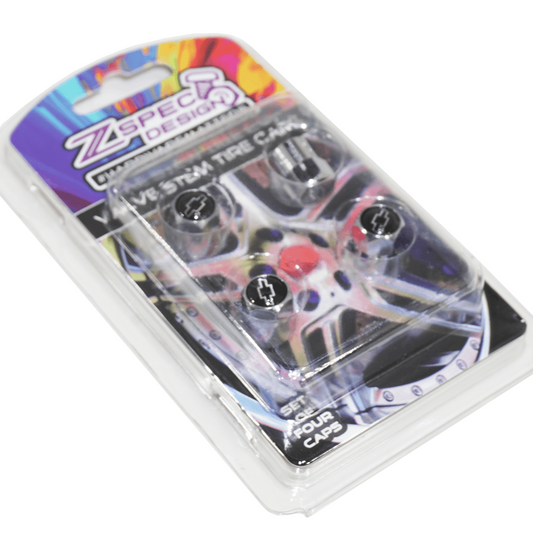 Chrome Valve Stem Tire Caps, Style: Chevy, Black & Chrome Bow-Tie - ZSD-566806- DRIVEN - 2