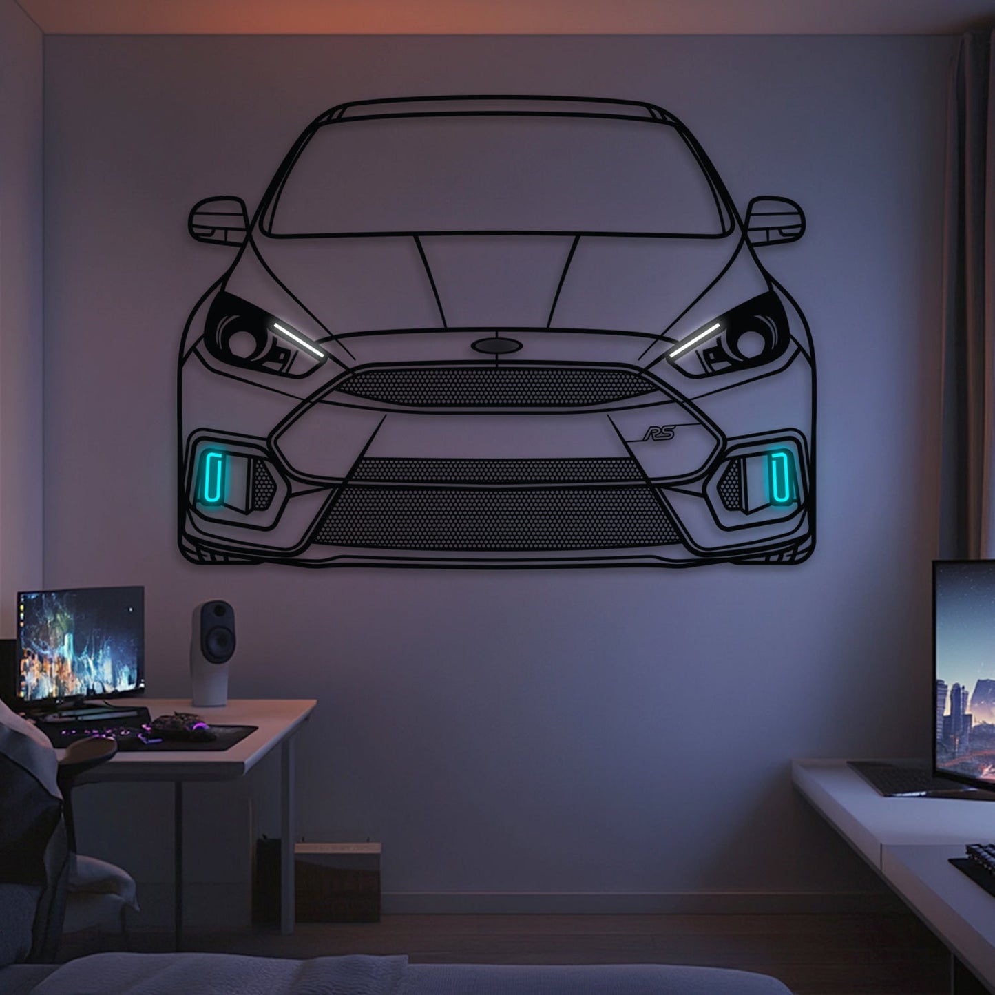 2016 Focus RS Front View Metal Neon Car Wall Art -MTN0247 - MTN0247W99-MTN0247W115-MTN0247W140- DRIVEN - 1
