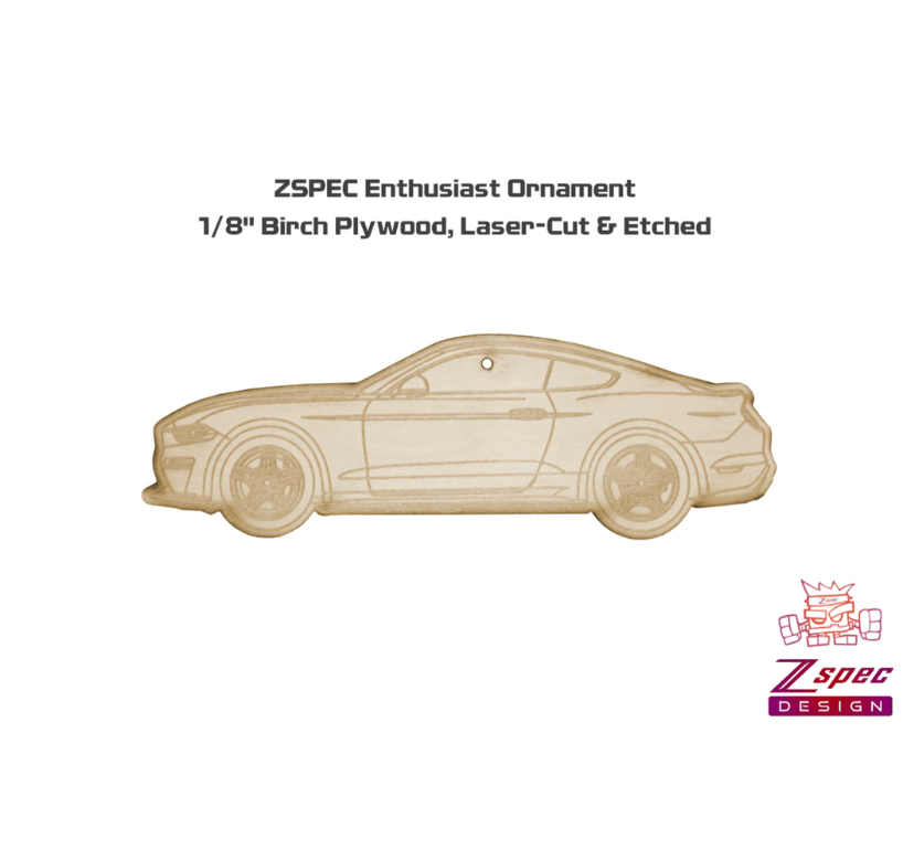 ZSPEC Laser-Engraved Wood Ornament, Style: Ford Mustang Late-Model, Birch, ~5" - ZSD-561962- DRIVEN - 2