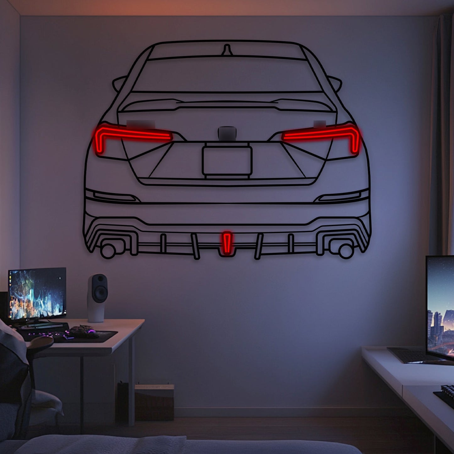2023 Civic SI Back View Metal Neon Car Wall Art - MTN0259 - MTN0259W99-MTN0259W115-MTN0259W140- DRIVEN - 1