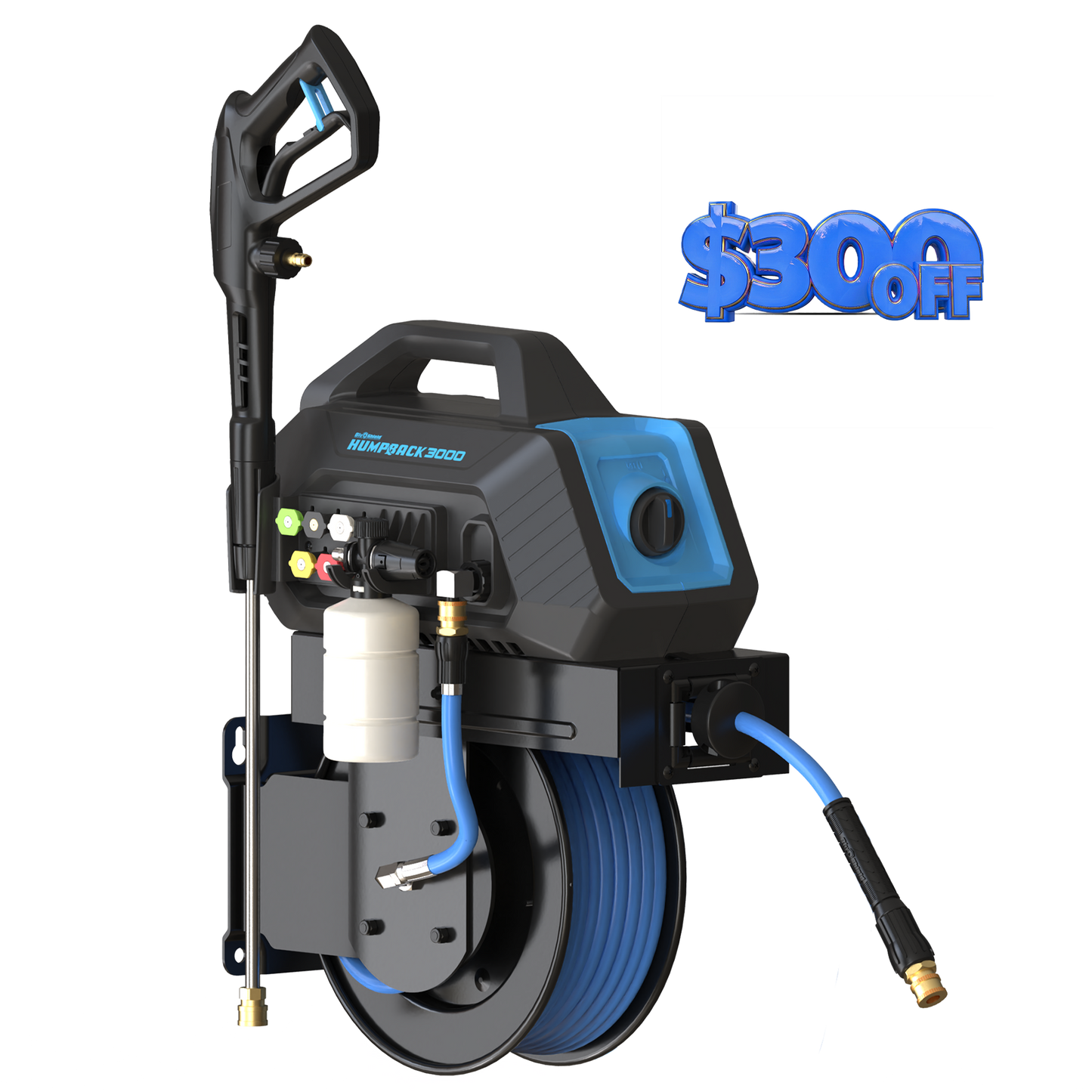 BluShield HumpBack 3000PSI All-in-One Pressure Washer System, Auto-Retractable Hose Reel, Industrial Pump, Accessories - 10015525- DRIVEN - 14