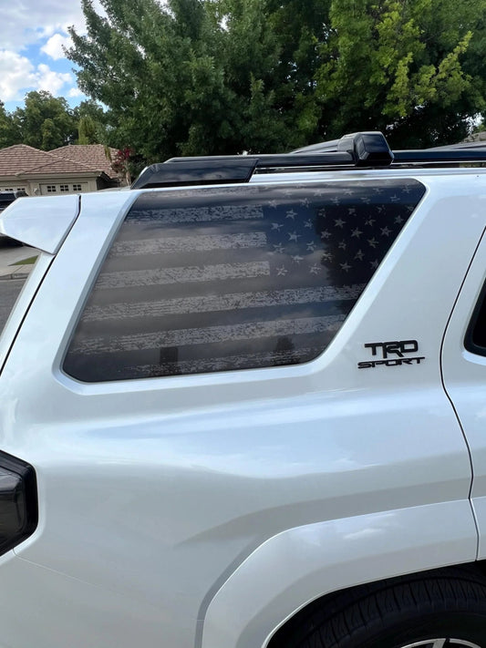 American Flag Rear Window Overlays V2 (Perforated) - 2025+ 4Runner - 25RUNWINPERF-DAF-CG-25RUNWINPERF-DAF-WH-25RUNWINPERF-DAF-TBL-25RUNWINPERF-DAF-TRL-25RUNWINPERF-DAF-TGL- DRIVEN - 2