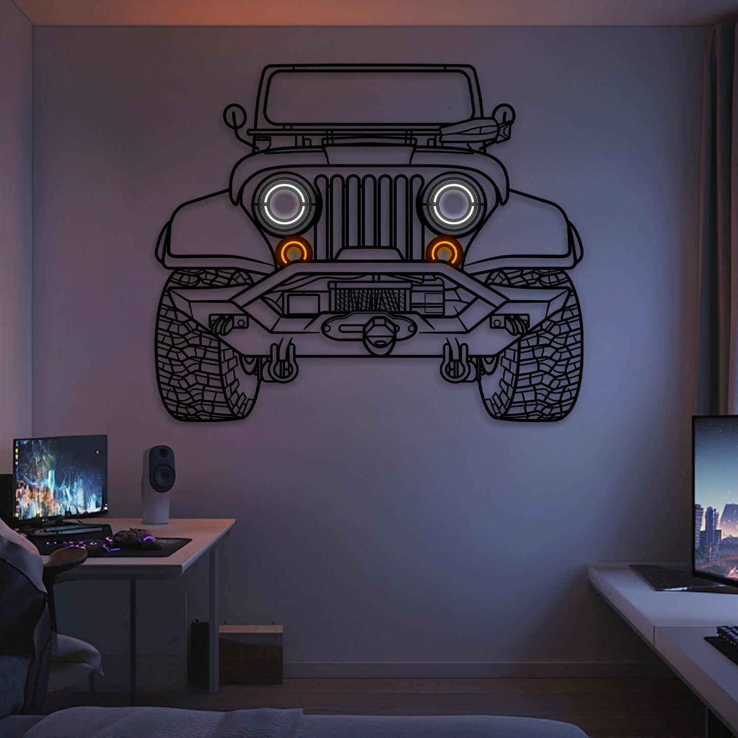 CJ7 Front View Metal Neon Car Wall Art - MTN0260 - MTN0260W99-MTN0260W115-MTN0260W140- DRIVEN - 1