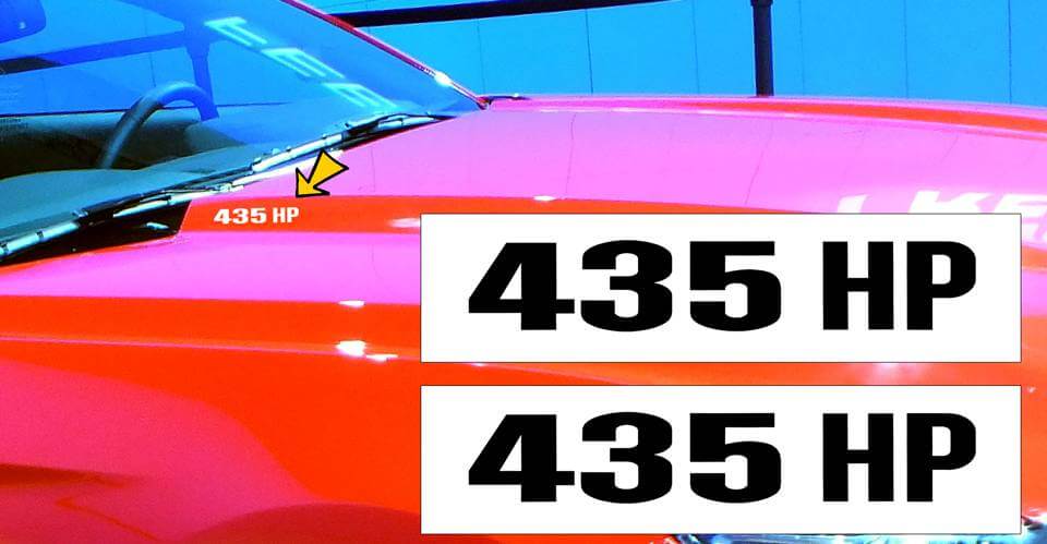 2015-17 Mustang Hood Rise Designation Decal Set - 435 HP - K730-BK-1-K730-BK-2- DRIVEN - 1