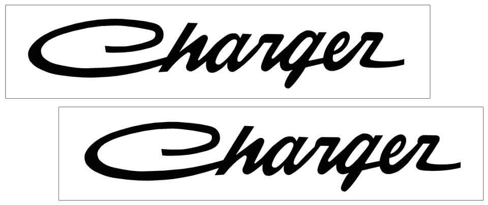 Charger Script Name Decal Set - Small - 1.9" x 10" - QG-DCR-671-BK-1-QG-DCR-671-BK-2- DRIVEN - 1