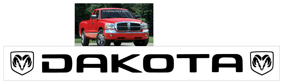 1996 and Up Dodge Dakota with Ram Head Logos - Windshield Decal - 3.75" x 40" - QG-CDW-821-SL-1-QG-CDW-821-SL-2- DRIVEN - 1