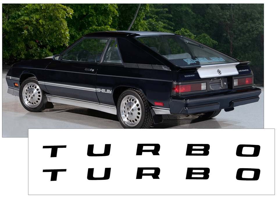 1983-87 Dodge Charger Shelby TURBO Hood Decal Set - QG-DSC-8387-948-BK-1-QG-DSC-8387-948-BK-2- DRIVEN - 1